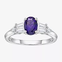 Womens Genuine Purple Amethyst Sterling Silver Cocktail Ring