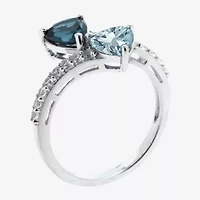 Womens Gemstone Sterling Silver Triangle Bypass Ring