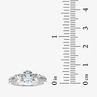 Womens Simulated Blue Aquamarine Sterling Silver Oval 3-Stone Cocktail Ring