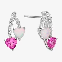 Womens Lab Created White Opal Sterling Silver Heart Drop Earrings