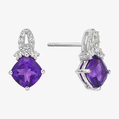 Genuine Purple Amethyst Sterling Silver 13.5mm Stud Earrings