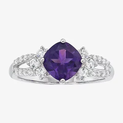 Genuine Amethyst & Lab-Created White Sapphire Sterling Silver Cocktail Ring