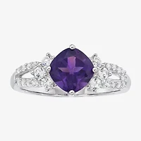 Genuine Amethyst & Lab-Created White Sapphire Sterling Silver Cocktail Ring