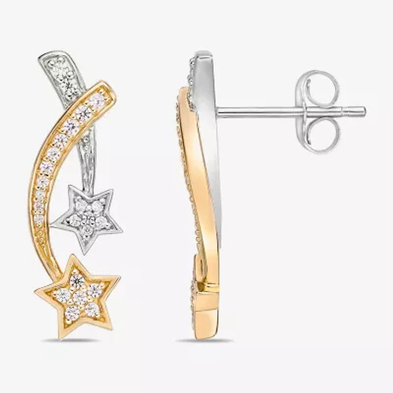 Womens 1/4 CT. T.W. Natural White Diamond 10K Two Tone Gold Star Drop Earrings