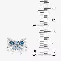 Womens Genuine Blue Topaz Sterling Silver Butterfly Cocktail Ring