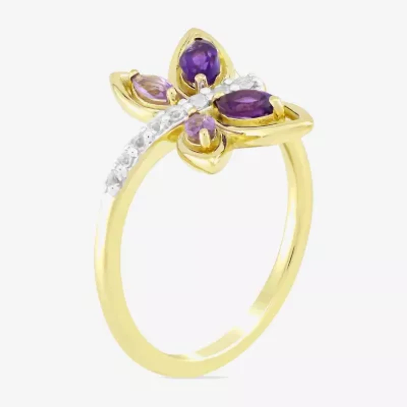 Womens Genuine Purple Amethyst 14K Gold Over Silver Butterfly Cocktail Ring