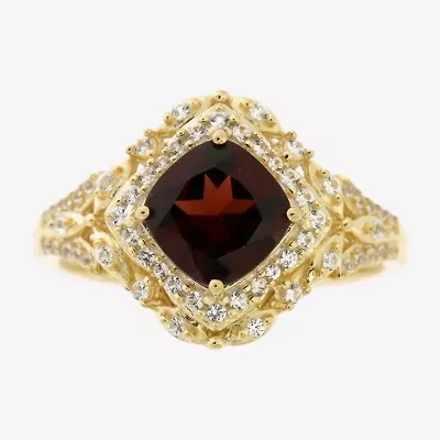Womens Genuine Red Garnet 14K Gold Over Silver Cocktail Ring