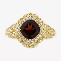 Womens Genuine Red Garnet 14K Gold Over Silver Cocktail Ring