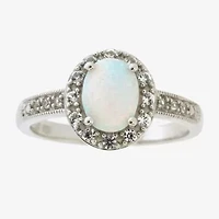 Womens Lab Created White Opal Sterling Silver Cocktail Ring