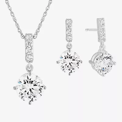 DiamonArt® Cubic Zirconia Sterling Silver Pendant Necklace and Earring Set