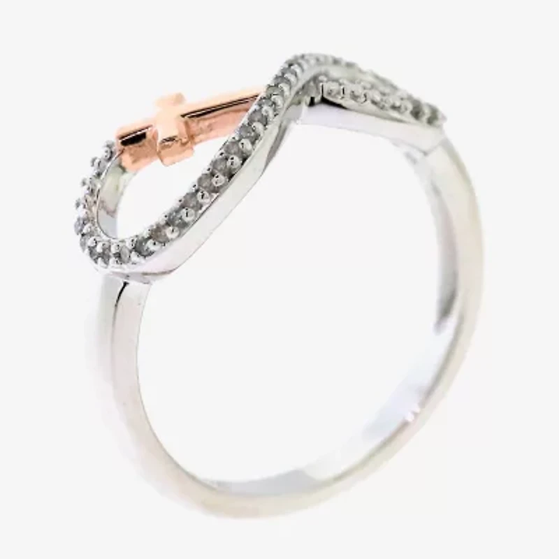 Infinite Promise Sideways Womens 1/10 CT. T.W. Natural White Diamond 14K Rose Gold Over Silver Cross Infinity Cocktail Ring