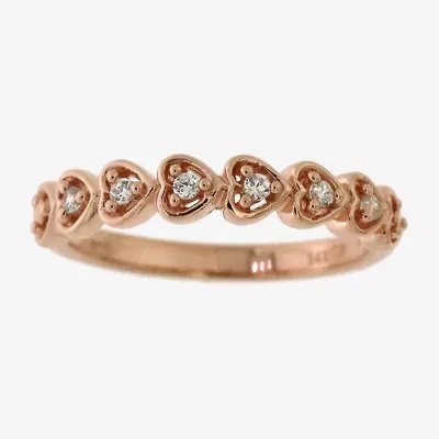 Womens 2.5MM 1/10 CT. T.W. Natural White Diamond 10K Rose Gold Over Silver Heart Band