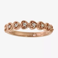 Womens 2.5MM 1/10 CT. T.W. Natural White Diamond 10K Rose Gold Over Silver Heart Band