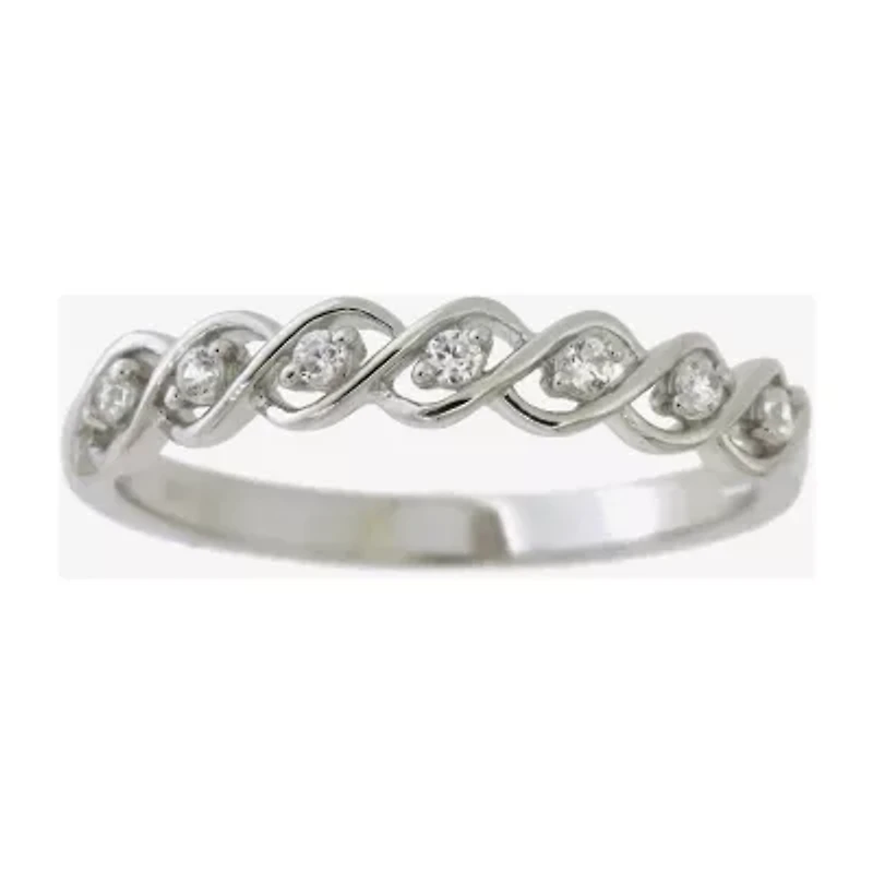 Womens 2MM 1/10 CT. T.W. Natural White Diamond Sterling Silver Band