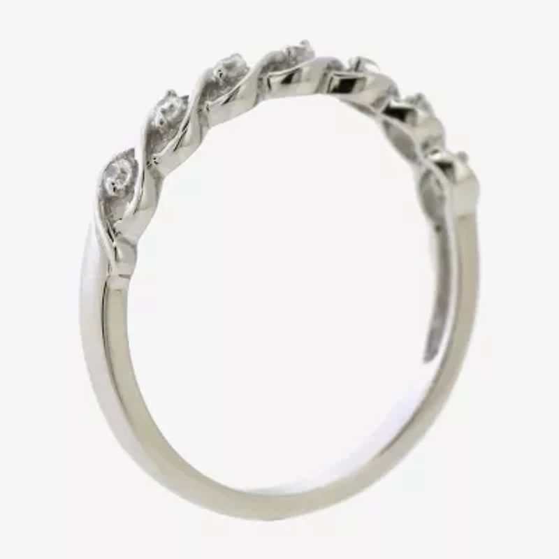 Womens 2MM 1/10 CT. T.W. Natural White Diamond Sterling Silver Band