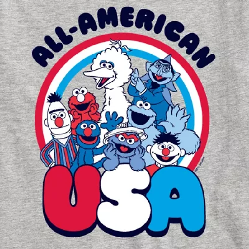 Big Kid Girls Crew Neck Short Sleeve Classic Fit Sesame Street Graphic T-Shirt