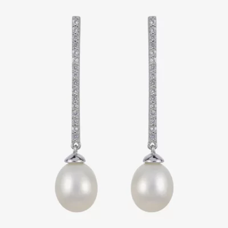 Womens White Cultured Freshwater Pearl Sterling Silver Drop Earrings