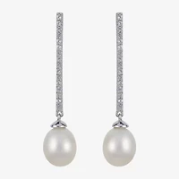 Womens White Cultured Freshwater Pearl Sterling Silver Drop Earrings