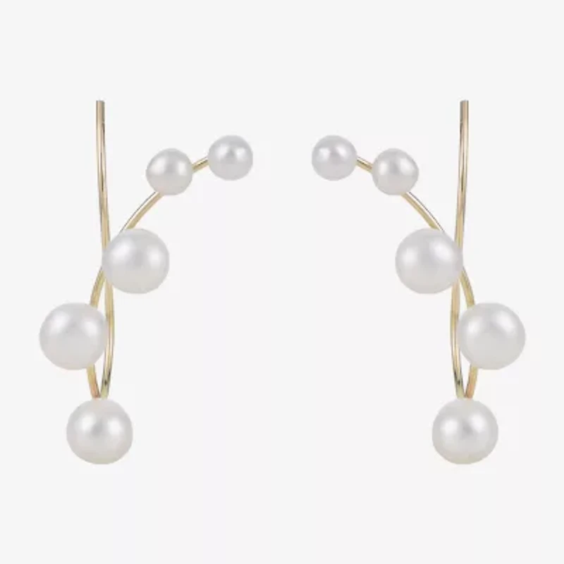 Cultured Freshwater Pearl and 14K Yellow Gold Crawler Earrings