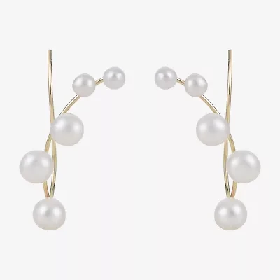 Cultured Freshwater Pearl and 14K Yellow Gold Crawler Earrings