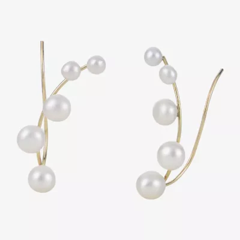 Cultured Freshwater Pearl and 14K Yellow Gold Crawler Earrings