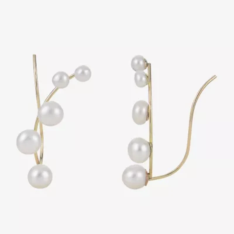Cultured Freshwater Pearl and 14K Yellow Gold Crawler Earrings