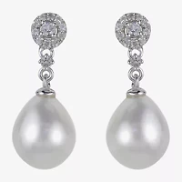 8.5-9Mm Cultured Freshwater Pearl And Genuine White Topaz Sterling Silver Earrings