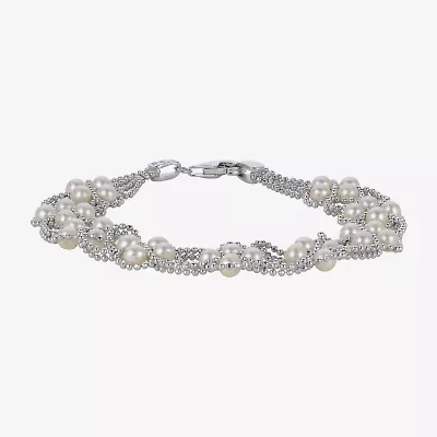 Cultured Freshwater Pearl Sterling Silver Lace Bracelet