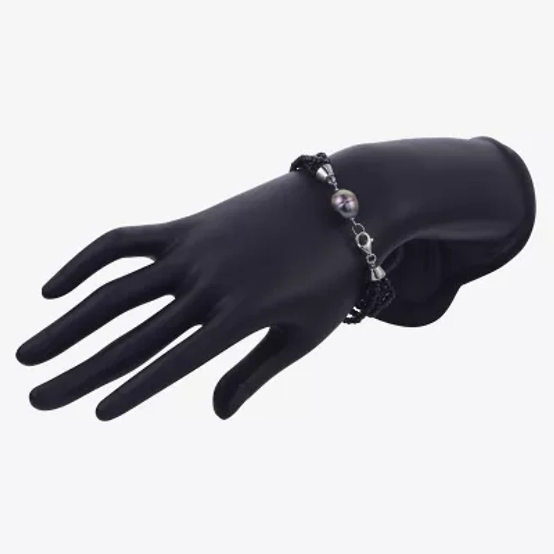 Genuine Tahitian Pearl & Black Spinel Sterling Silver Bead Bracelet