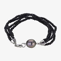 Genuine Tahitian Pearl & Black Spinel Sterling Silver Bead Bracelet