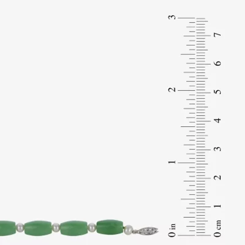 Cultured Freshwater Pearl & Genuine Jade Sterling Silver Bracelet