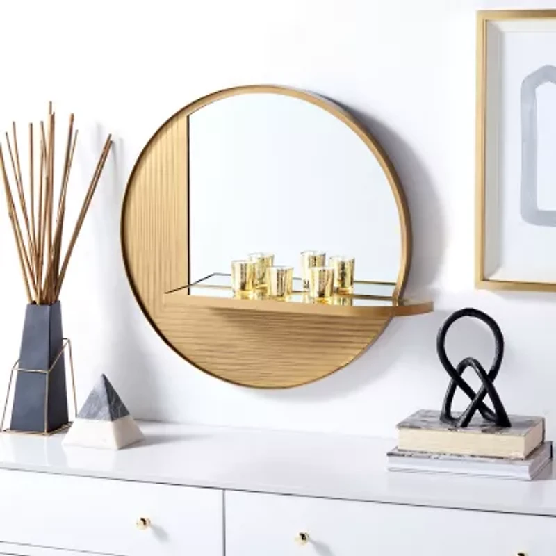 Safavieh 24" X 24" Gold Maileen Wall Mount Round Wall Mirror