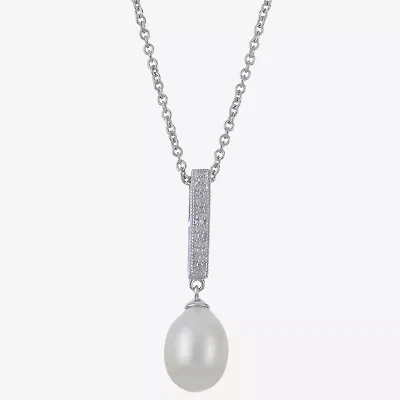 8.5-9Mm Cultured Freshwater Pearl And Diamond Accent Sterling Silver Pendant