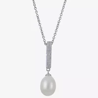 8.5-9Mm Cultured Freshwater Pearl And Diamond Accent Sterling Silver Pendant