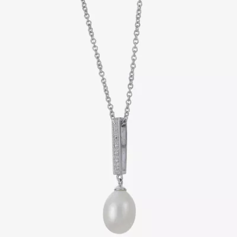 8.5-9Mm Cultured Freshwater Pearl And Diamond Accent Sterling Silver Pendant