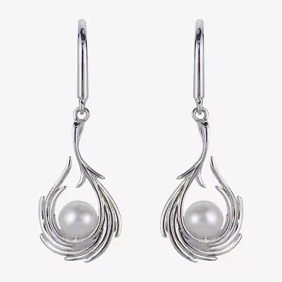 Womens White Cultured Freshwater Pearl Sterling Silver Drop Earrings