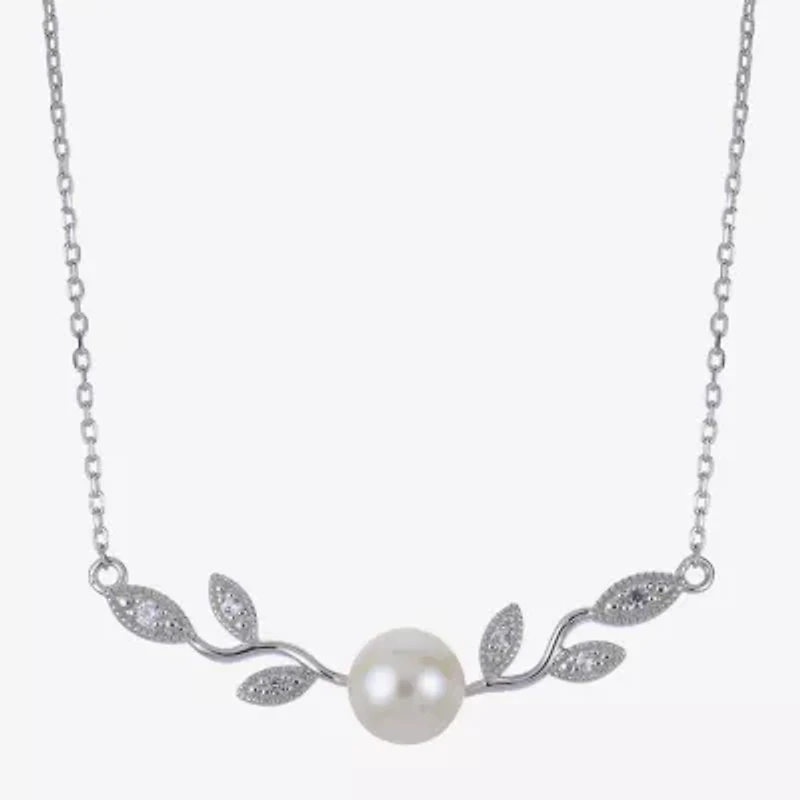 Womens White Cultured Freshwater Pearl Sterling Silver 16 Inch Pendant Necklace