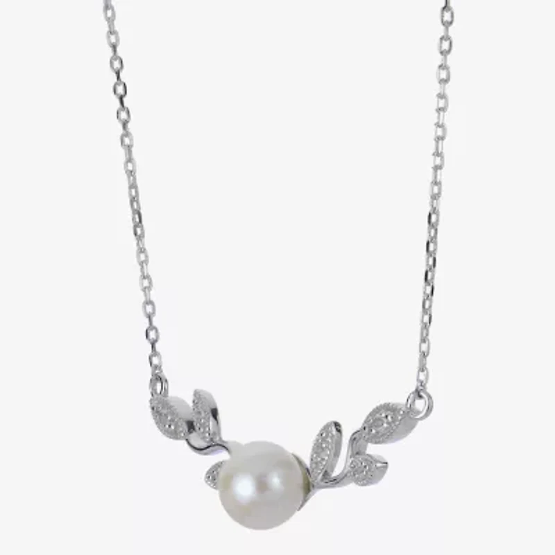 Womens White Cultured Freshwater Pearl Sterling Silver Inch Pendant Necklace