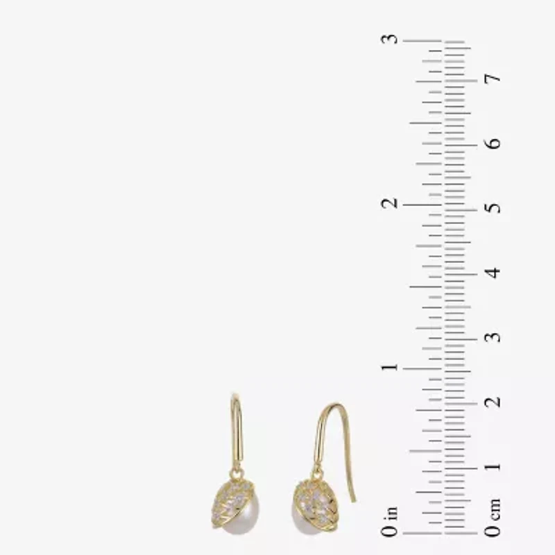 Womens White Cultured Freshwater Pearl 14K Gold Over Silver Drop Earrings