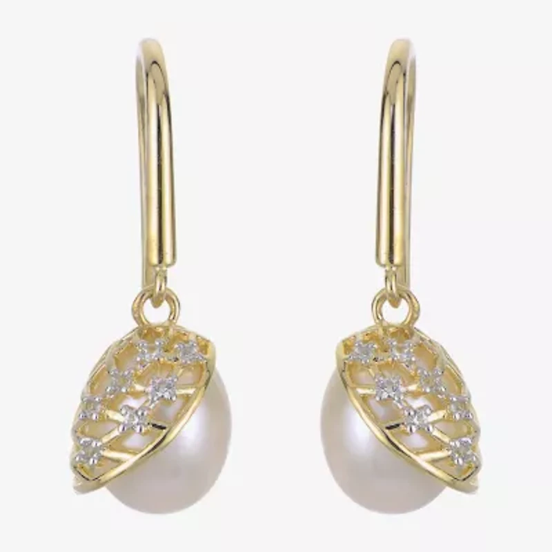 Womens White Cultured Freshwater Pearl 14K Gold Over Silver Drop Earrings