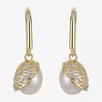 Womens White Cultured Freshwater Pearl 14K Gold Over Silver Drop Earrings