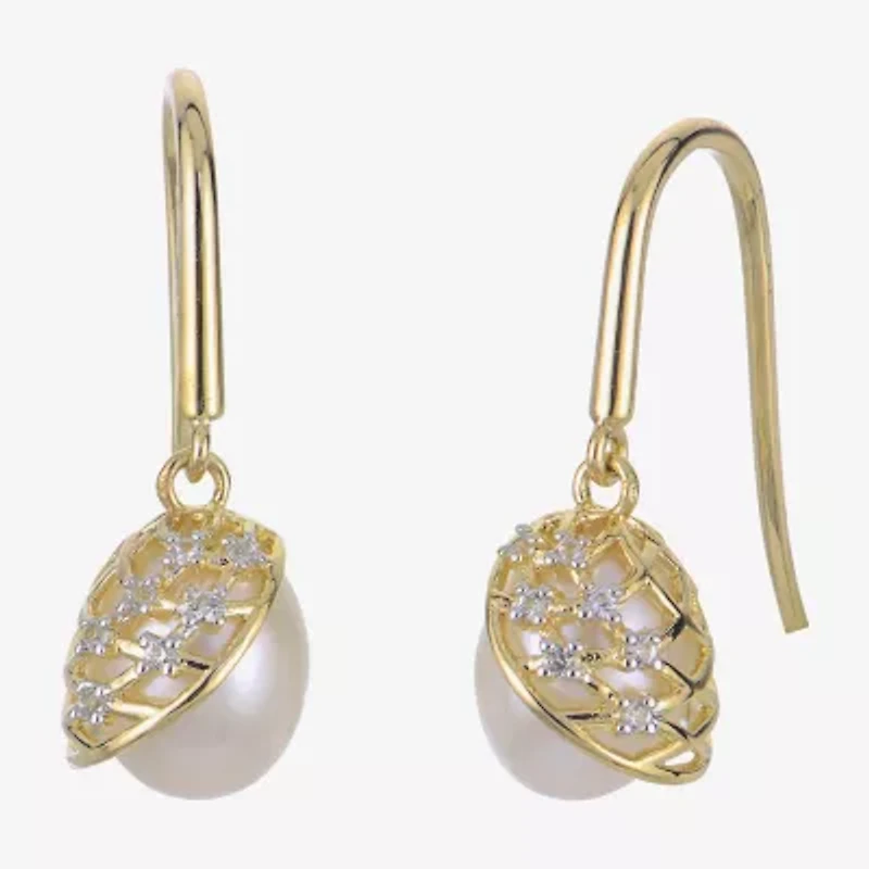 Womens White Cultured Freshwater Pearl 14K Gold Over Silver Drop Earrings