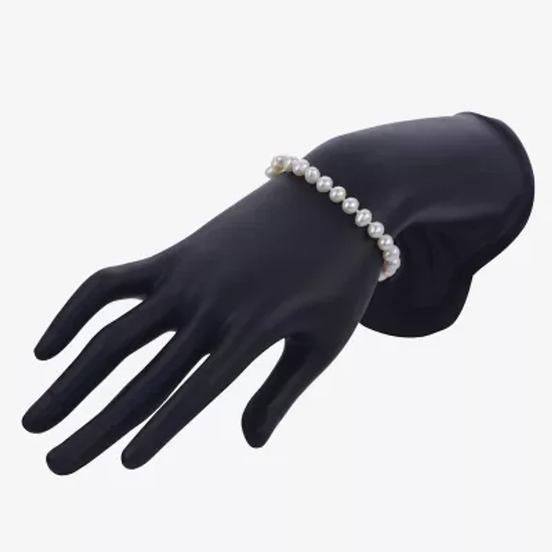 Womens White Cultured Freshwater Pearl Sterling Silver Bolo Bracelet