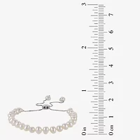 Womens White Cultured Freshwater Pearl Sterling Silver Bolo Bracelet
