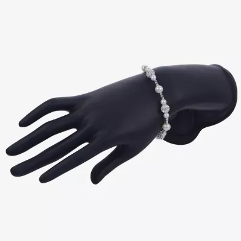 Womens White Cultured Freshwater Pearl Sterling Silver Beaded Bracelet