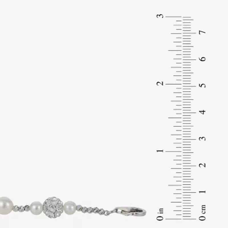 Womens White Cultured Freshwater Pearl Sterling Silver Beaded Bracelet