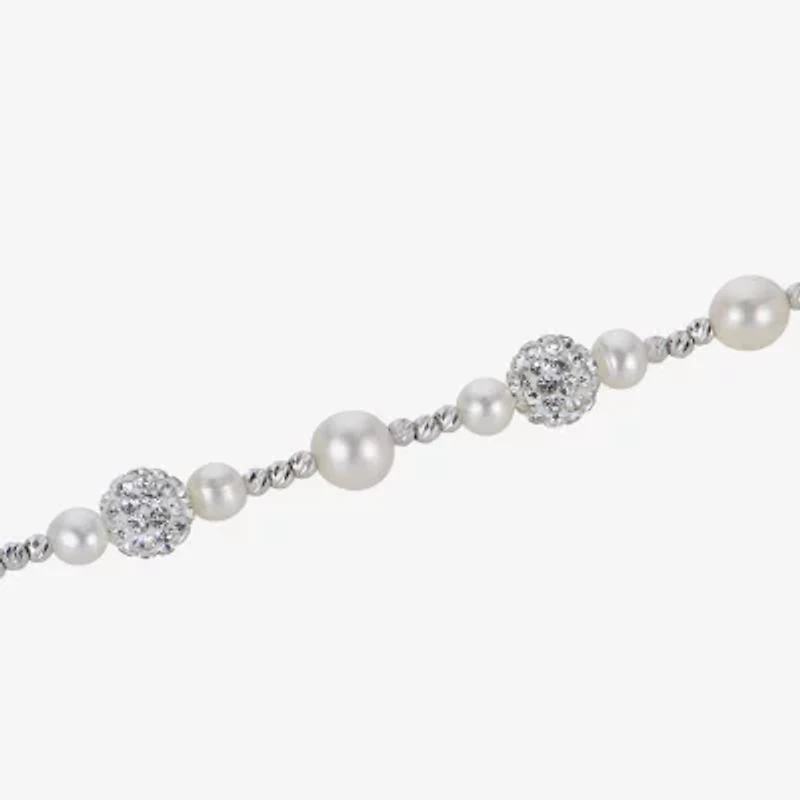 Womens White Cultured Freshwater Pearl Sterling Silver Beaded Bracelet