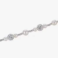 Womens White Cultured Freshwater Pearl Sterling Silver Beaded Bracelet