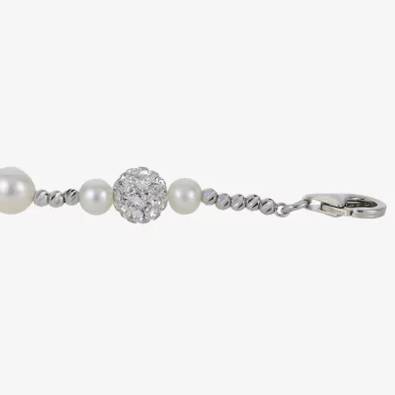Womens White Cultured Freshwater Pearl Sterling Silver Beaded Bracelet