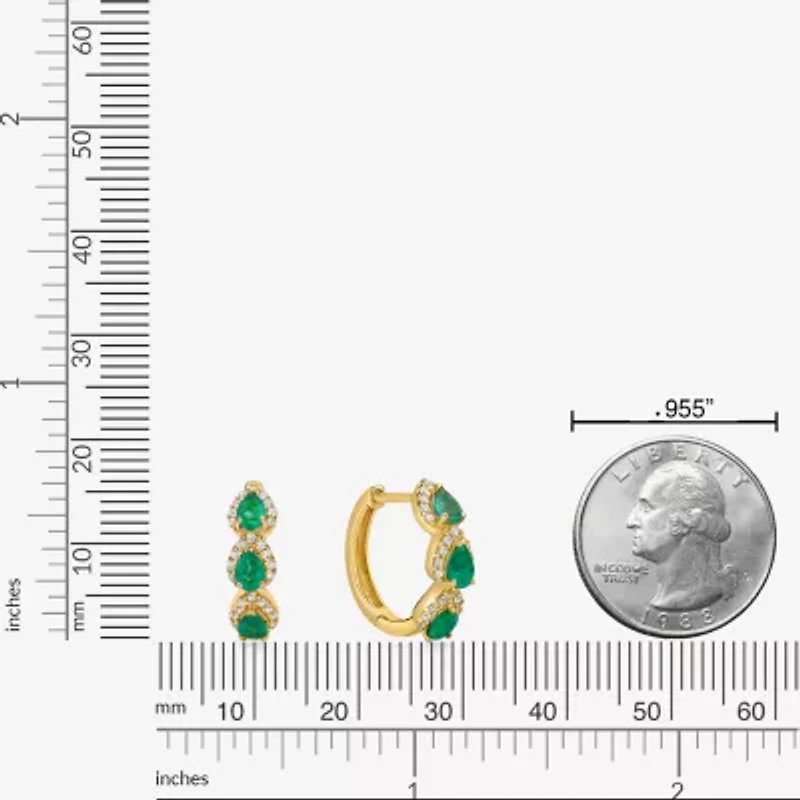 Womens 1/4 CT. T.W. Genuine Green Emerald 10K Gold 15.5mm Hoop Earrings